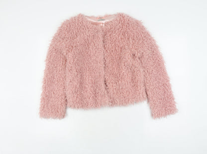 Girls Pink Fleece Jacket, Lined with Fur Trim, Size 11