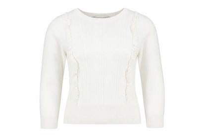 Oasis Women's White Pullover Jumper, Size M, Ruffle Accent