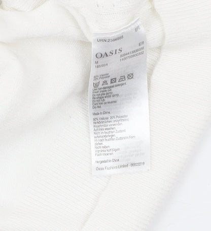 Oasis Women's White Pullover Jumper, Size M, Ruffle Accent
