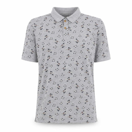Grey Floral Polo Shirt, Unisex L, Classic Casual Style