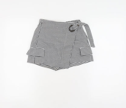 Bershka Women's Skort, Black, Size 6, Houndstooth