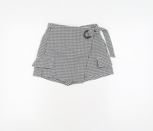 Bershka Women's Skort, Black, Size 6, Houndstooth