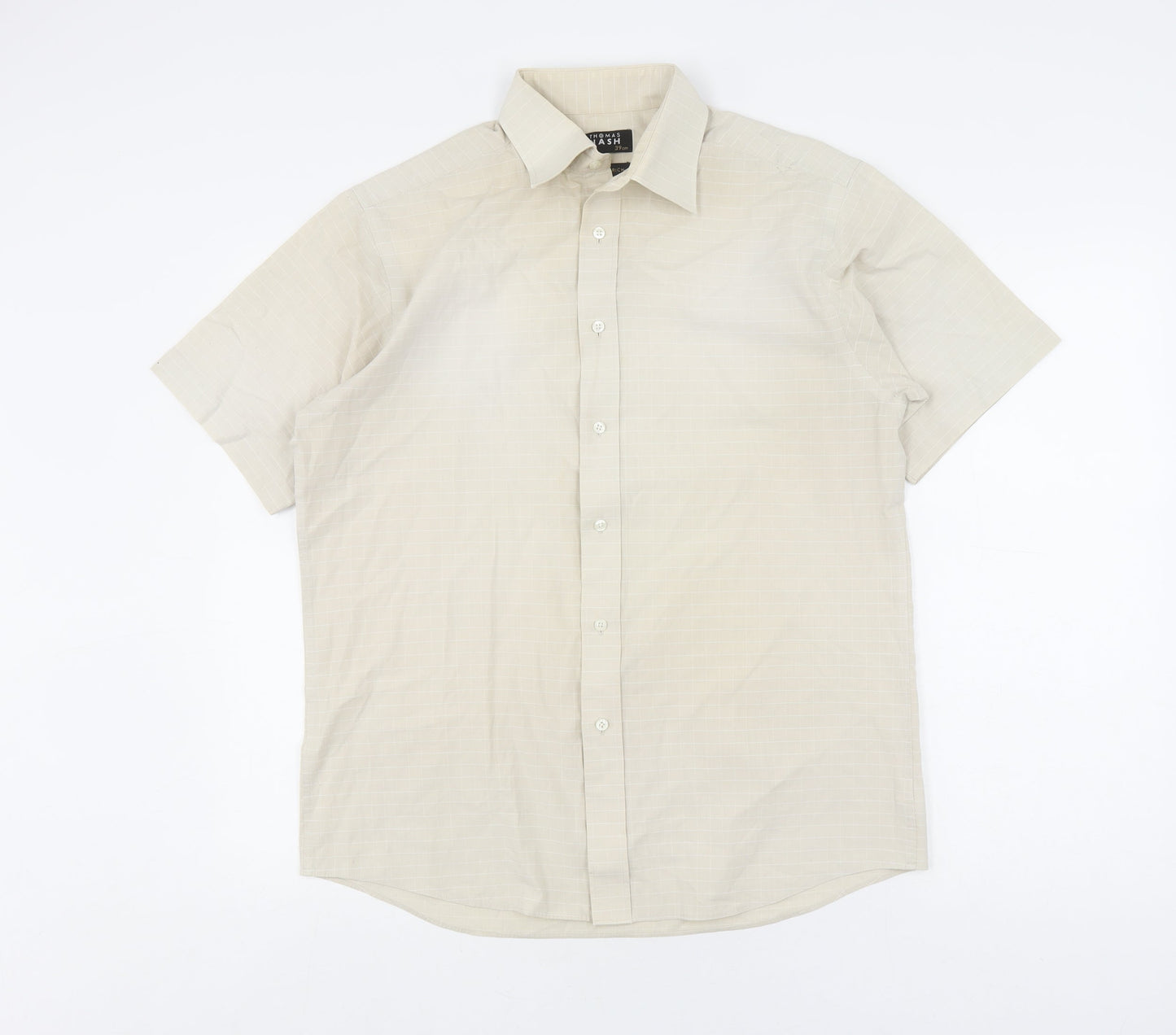 Thomas Nash Men's Beige Check Button-Up Shirt 15.5