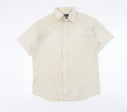 Thomas Nash Men's Beige Check Button-Up Shirt 15.5