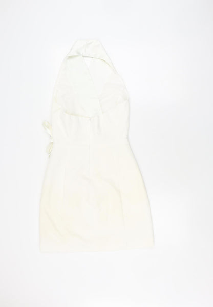 Bershka Women's Ivory Pencil Dress S, Strappy Halter
