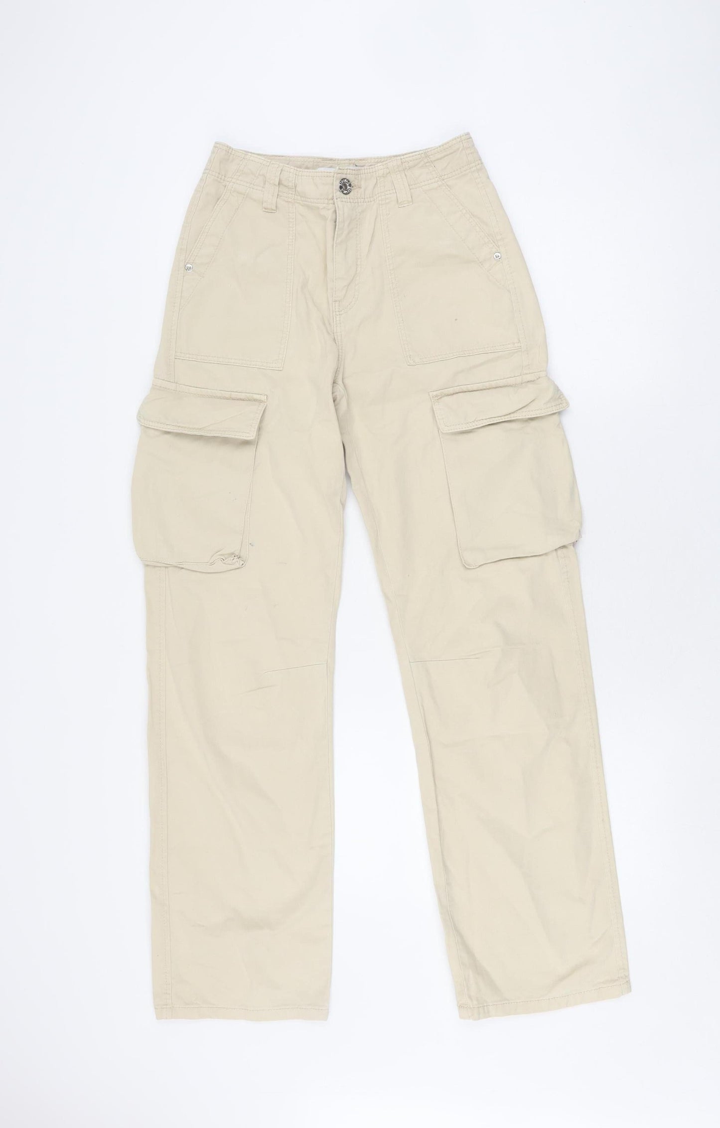 Bershka Women's Beige Cargo Trousers, Size 4, 100% Cotton
