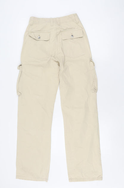 Bershka Women's Beige Cargo Trousers, Size 4, 100% Cotton