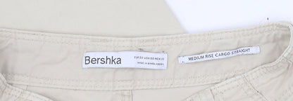 Bershka Women's Beige Cargo Trousers, Size 4, 100% Cotton