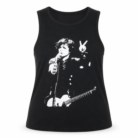 Front view of Death Kitty unisex black cotton tank, size 18, new