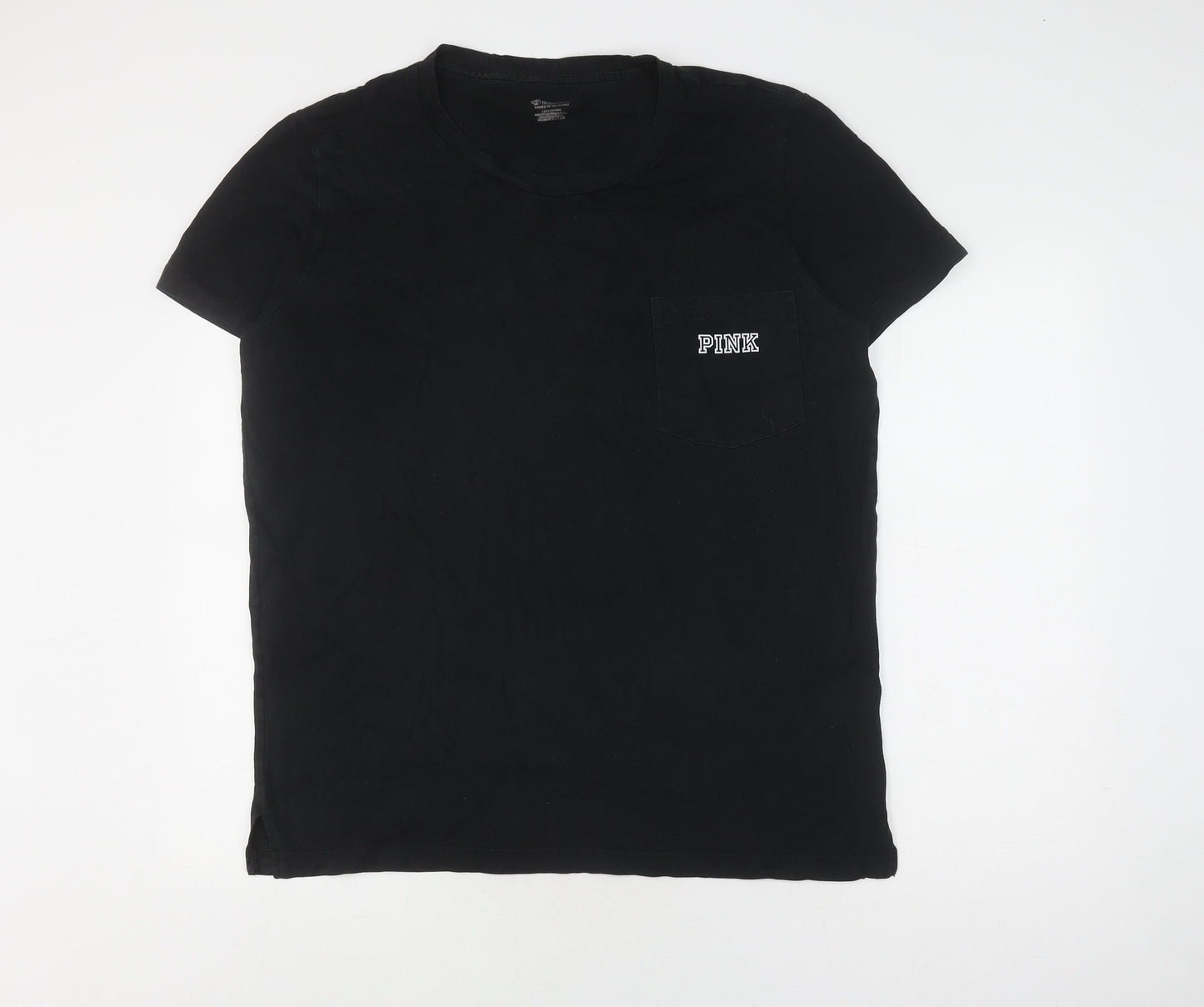 Womens UK Size L PINK Black Basic T-Shirt