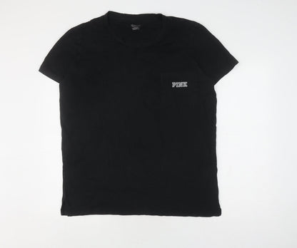 Womens UK Size L PINK Black Basic T-Shirt