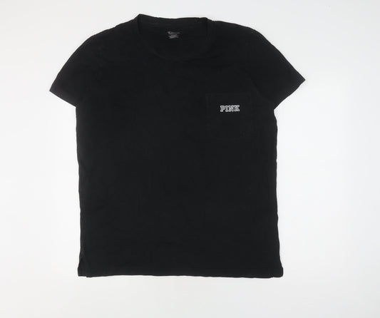 Womens UK Size L PINK Black Basic T-Shirt
