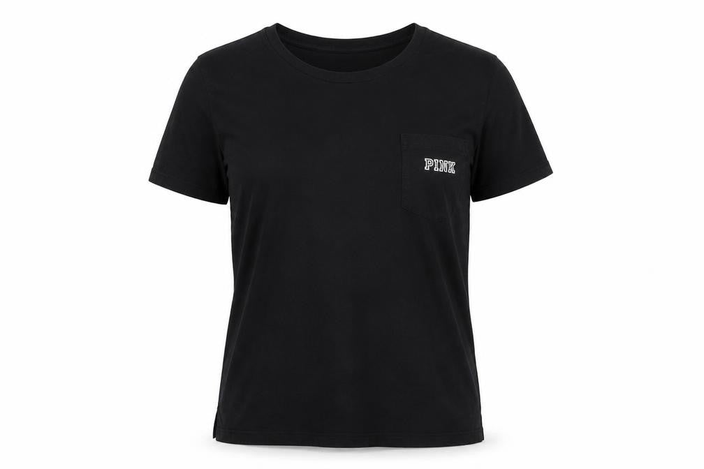 Womens UK Size L PINK Black Basic T-Shirt