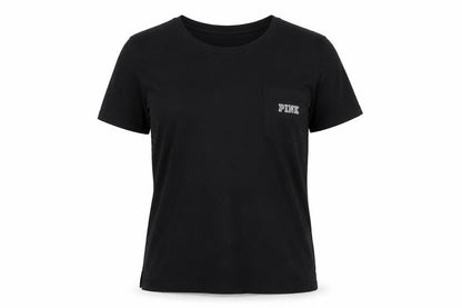 Womens UK Size L PINK Black Basic T-Shirt