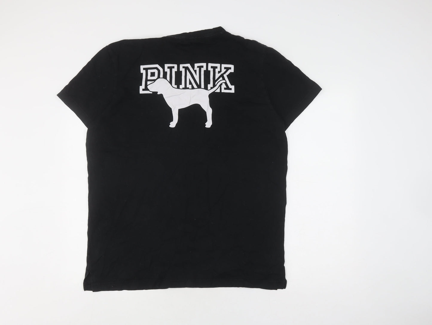 Womens UK Size L PINK Black Basic T-Shirt