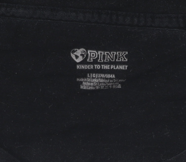 Womens UK Size L PINK Black Basic T-Shirt