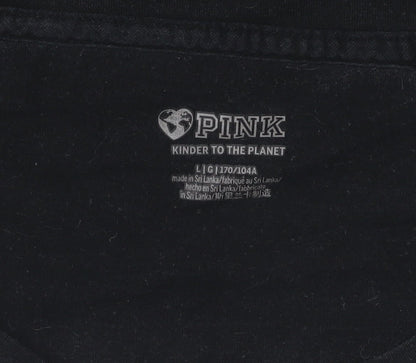Womens UK Size L PINK Black Basic T-Shirt