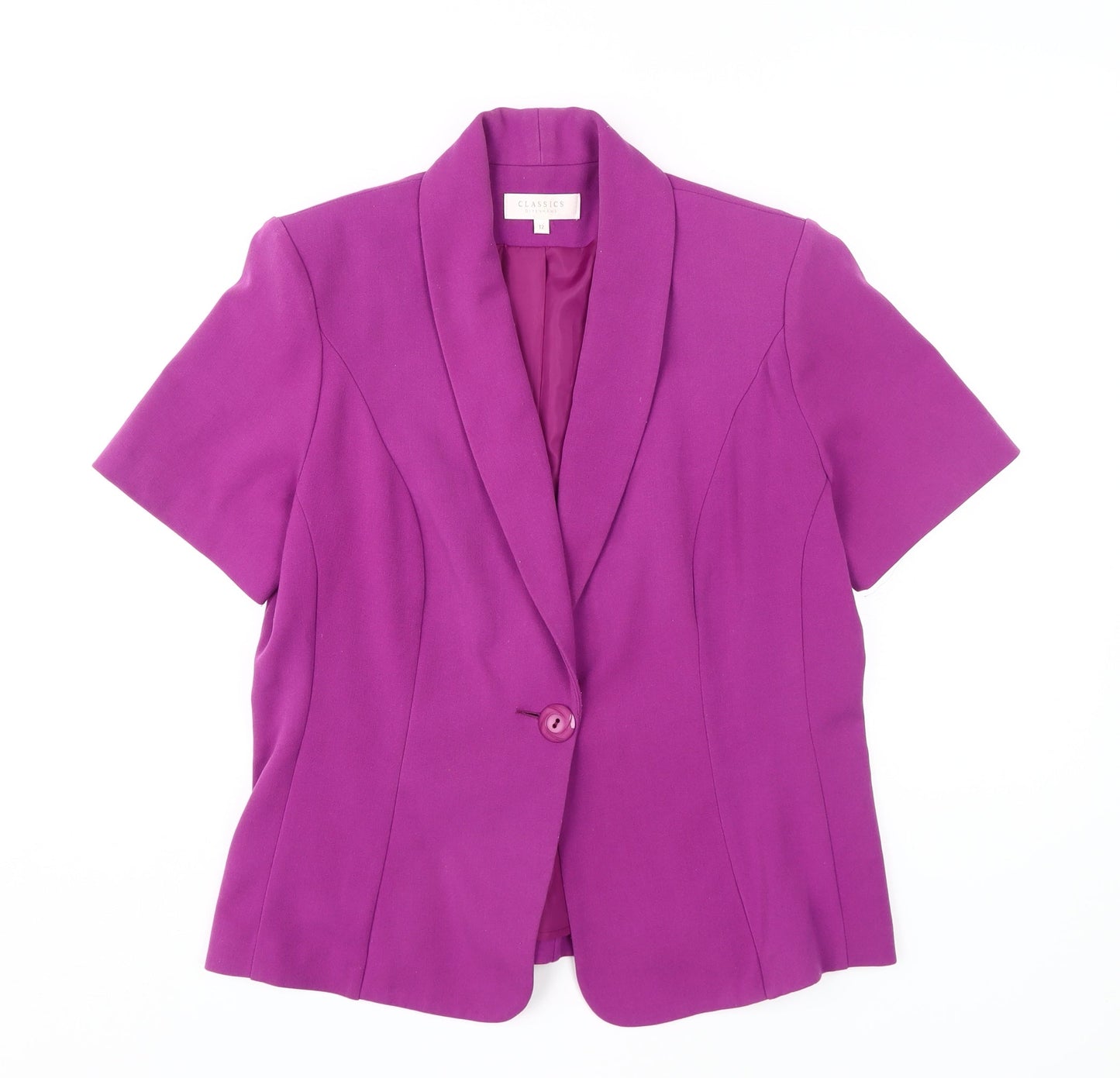 Classics Women's Purple Blazer - Size 12, Short Sleeve, Elegant