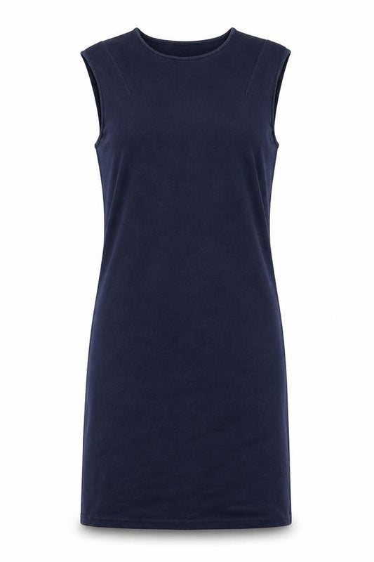 Front view of Jaeger Women's Blue Sheath Dress S Sleeveless Stretch
