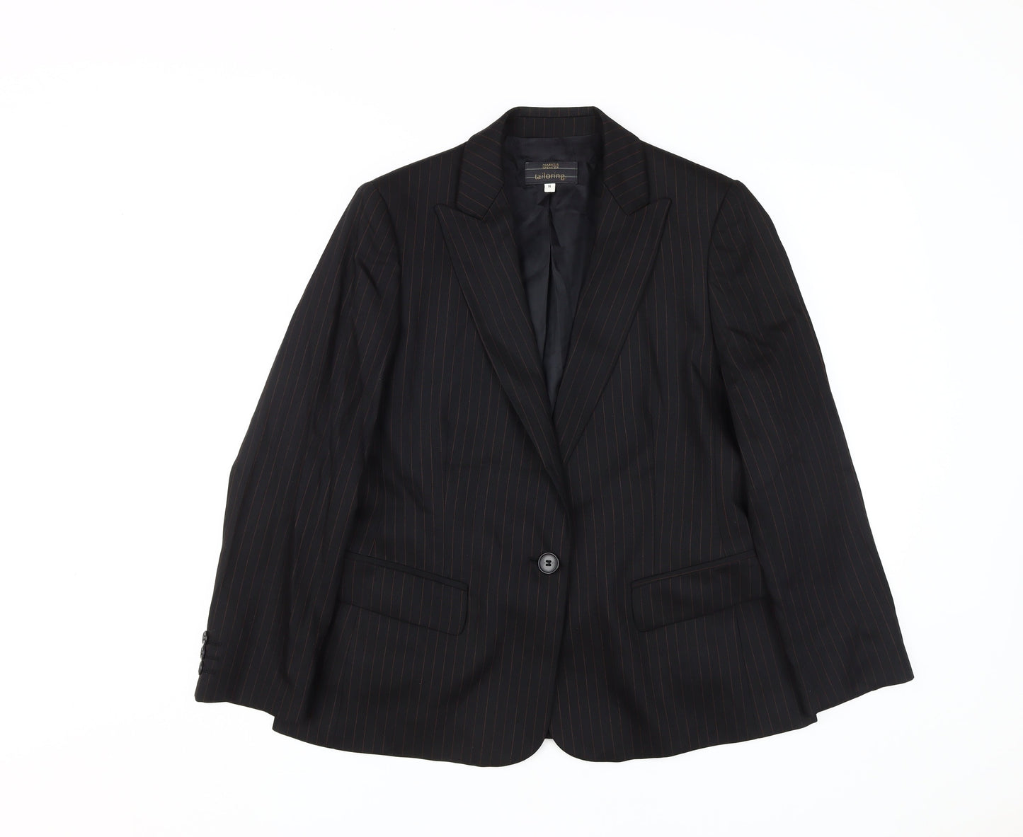 Marks and Spencer Women's Black Pinstripe Blazer, Size 14