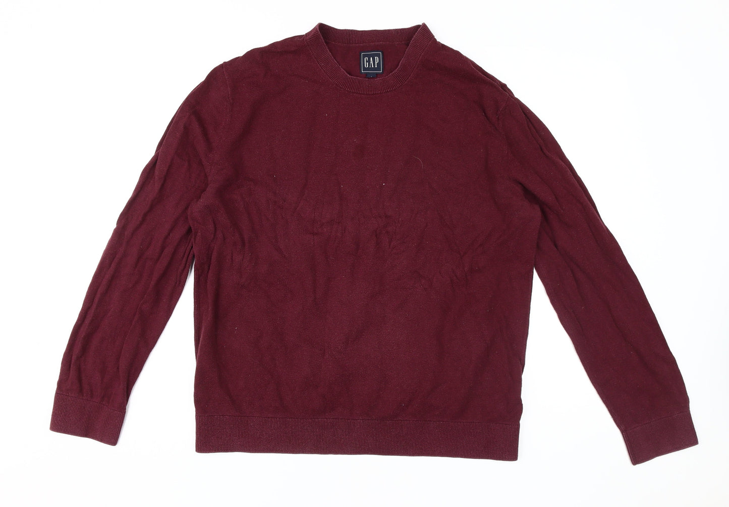 GAP Men's Red Pullover Jumper, L, Crew Neck Cotton Knit