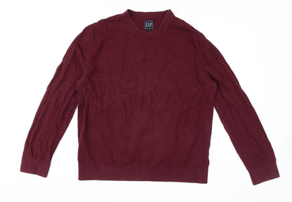 GAP Men's Red Pullover Jumper, L, Crew Neck Cotton Knit