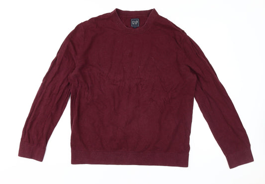 GAP Men's Red Pullover Jumper, L, Crew Neck Cotton Knit