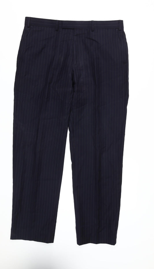 Marks and Spencer Blue Striped Men's Wool Trousers, 36