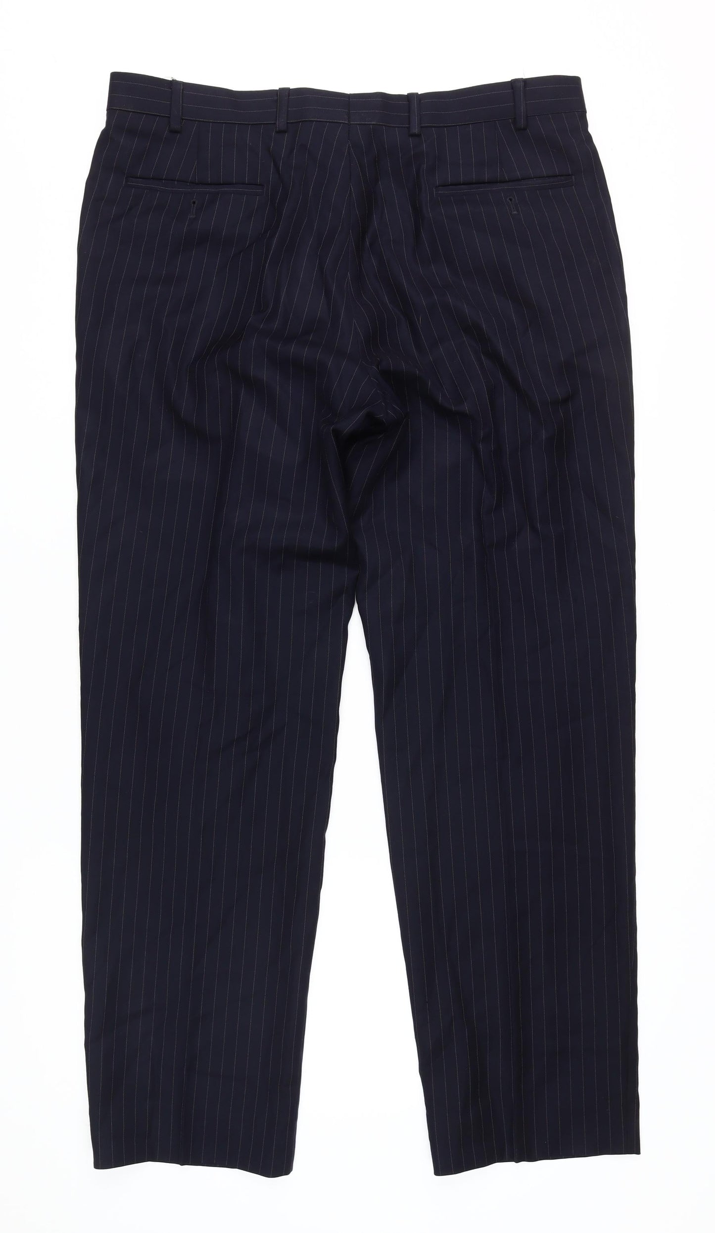 Marks and Spencer Blue Striped Men's Wool Trousers, 36