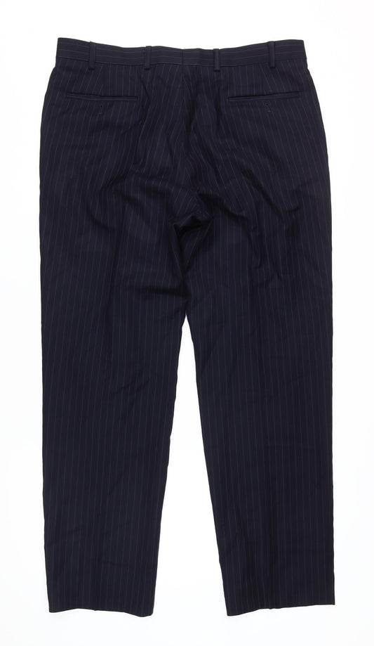 Marks and Spencer Blue Striped Men's Wool Trousers, 36