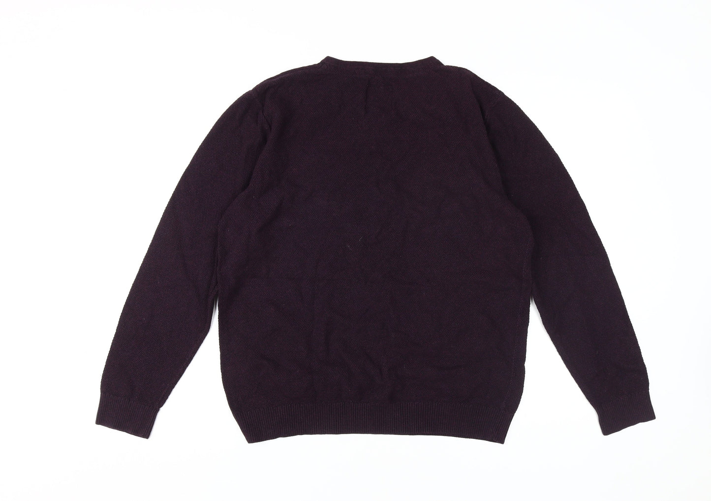 Fat Face Men's Purple V-Neck Cotton Cashmere Jumper M