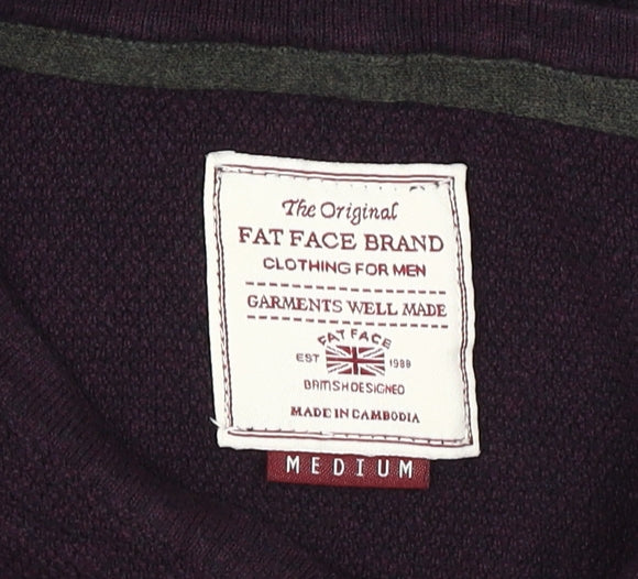 Fat Face Men's Purple V-Neck Cotton Cashmere Jumper M