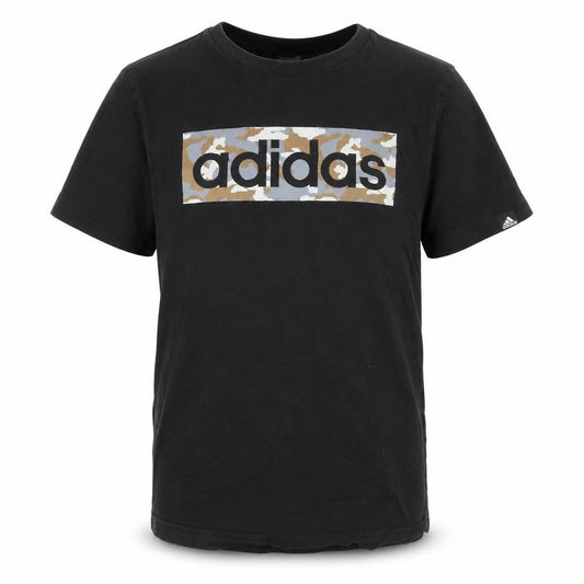Front view of Adidas boys’ black camouflage graphic t-shirt 9-10 years