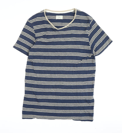 Selected Homme Men’s Blue Striped V-Neck T-Shirt M