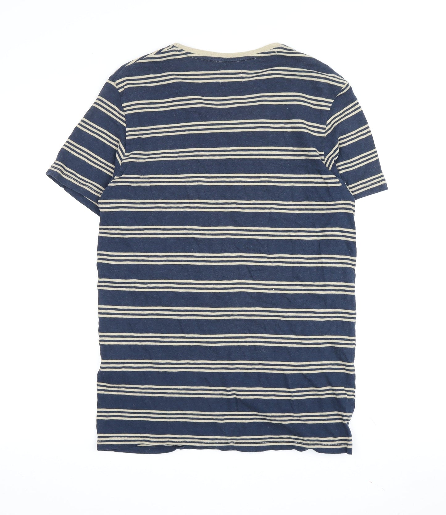Selected Homme Men’s Blue Striped V-Neck T-Shirt M