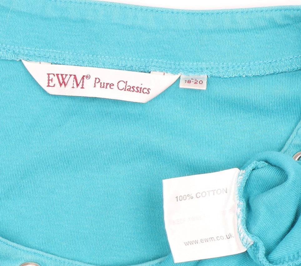 Womens UK Size 18 EWM Pure Classics Blue Basic T-Shirt