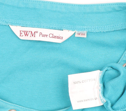 Womens UK Size 18 EWM Pure Classics Blue Basic T-Shirt