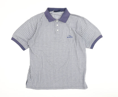 Donnay Men's Grey Striped Polo M - Cotton Blend