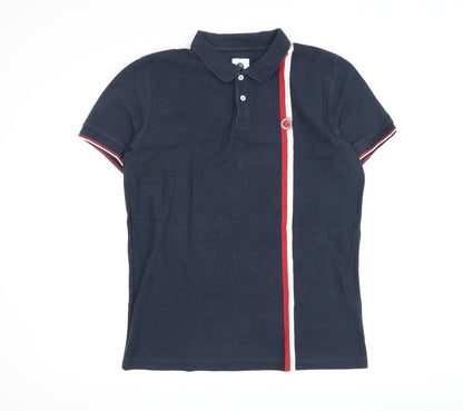 Pepe Jeans Men's Blue Polo Shirt, Size M, Striped, Excellent