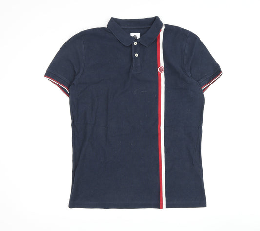 Pepe Jeans Men's Blue Polo Shirt, Size M, Striped, Excellent