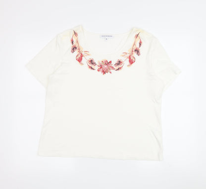 Grauzas Women's Ivory Floral T-Shirt, Size 16, Scoop Neck
