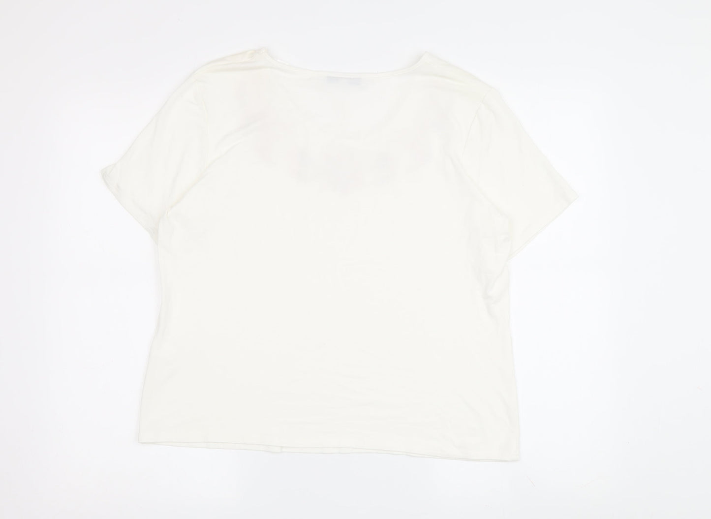 Grauzas Women's Ivory Floral T-Shirt, Size 16, Scoop Neck
