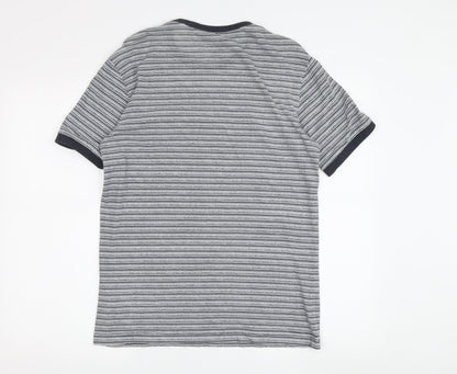 Penguin Men's Grey Striped T-Shirt, Size S, Cotton Crew