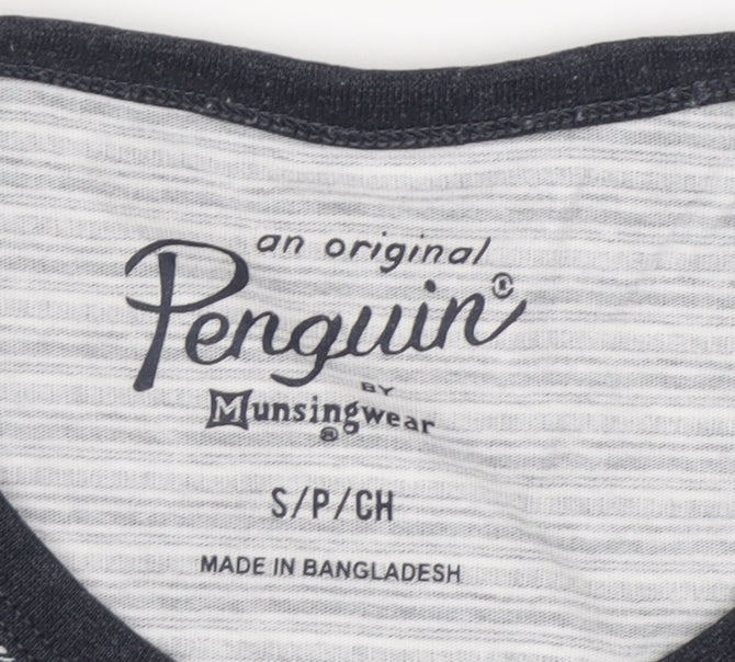 Penguin Men's Grey Striped T-Shirt, Size S, Cotton Crew