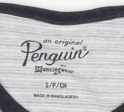 Penguin Men's Grey Striped T-Shirt, Size S, Cotton Crew