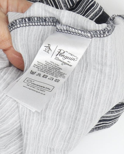 Penguin Men's Grey Striped T-Shirt, Size S, Cotton Crew