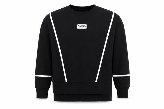 Front view of NASA unisex black s reflective pullover sweatshirt