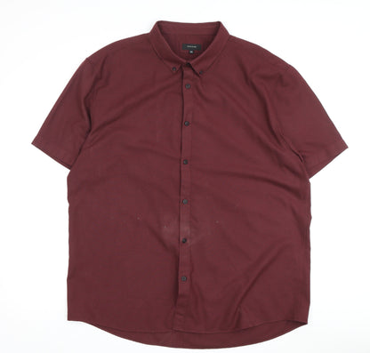 River Island Men's Red Button-Up Short Sleeve Shirt 2XL