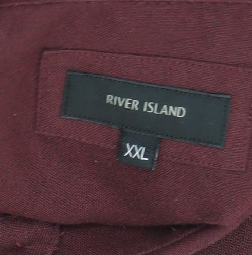 River Island Men's Red Button-Up Short Sleeve Shirt 2XL