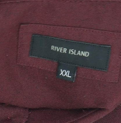 River Island Men's Red Button-Up Short Sleeve Shirt 2XL